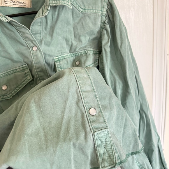 Free People With Love Denim Top in Green - Picture 5 of 8